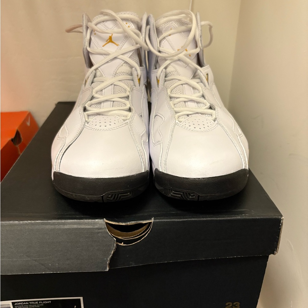 White and Gold Air Jordan True Flight